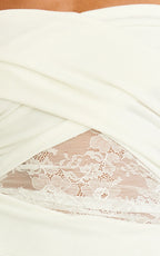 Juliet Mini Dress - Off Shoulder Lace Contrast Dress in Ivory