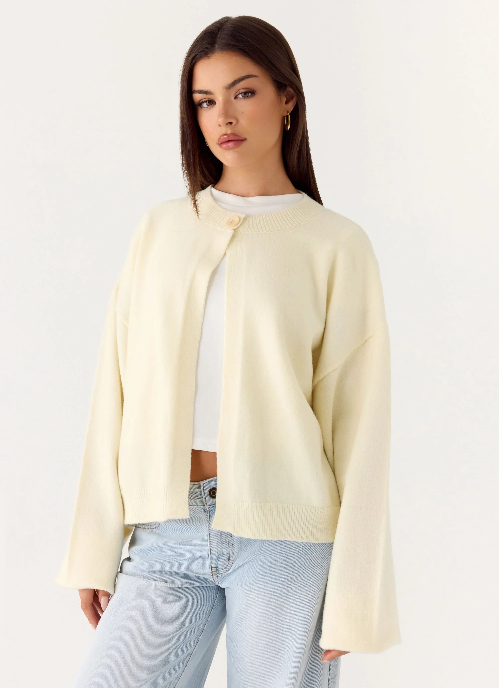 Annie One Button Cardigan - Ivory Cream