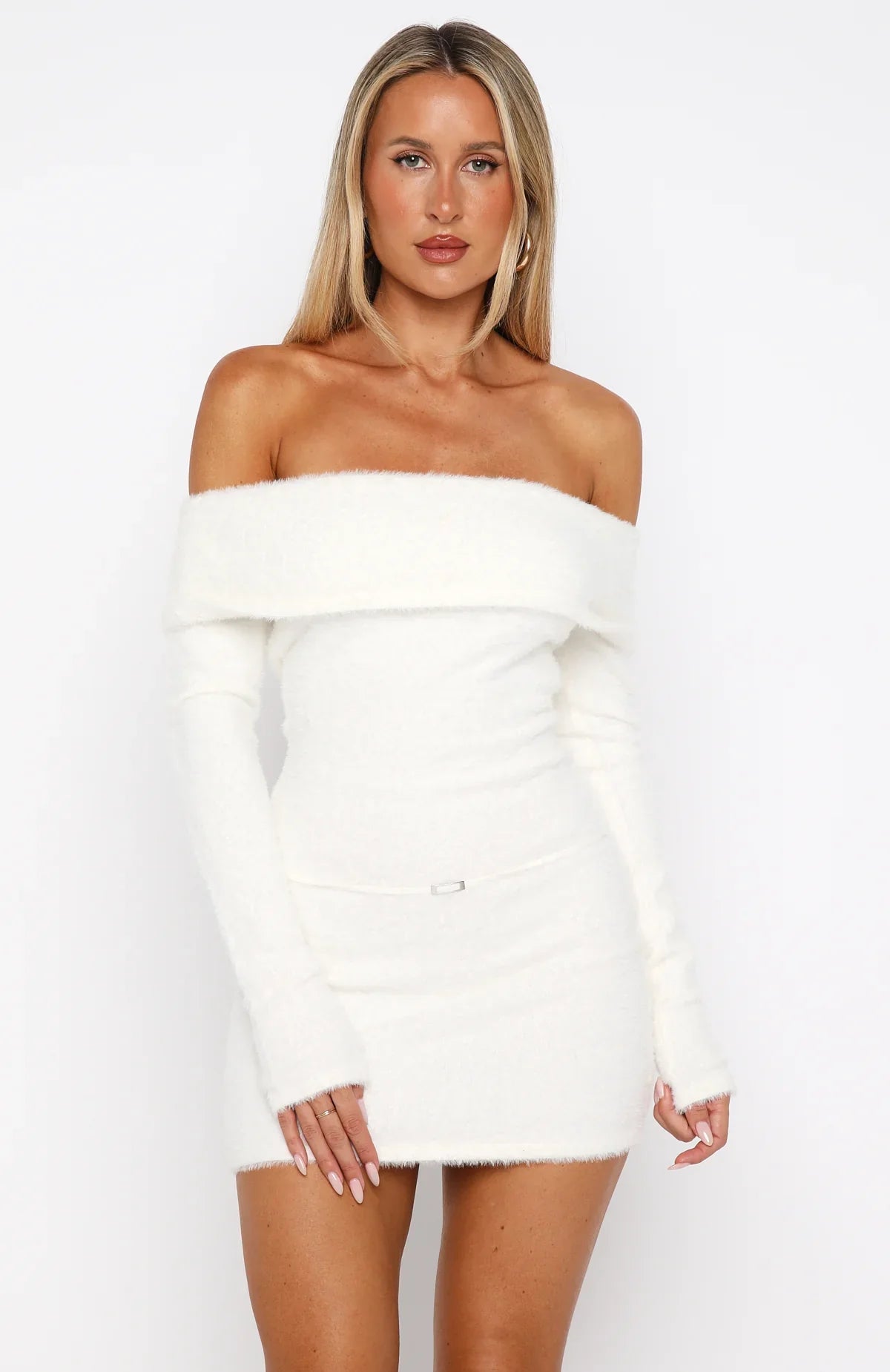 Moonlit Dreams Knit Mini Dress Snow