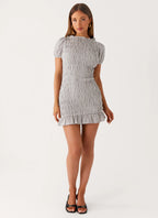 Millicent Ruched Mini Dress - Grey Check