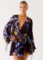 Passion Long Sleeve Mini Dress - Dark Floral
