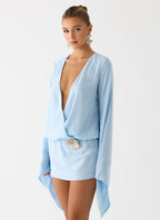Junia Long Sleeve Mini Dress - Pale Blue