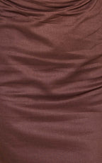 Jeofina Mini Dress - Off The Shoulder Linen Look Dress in Chocolate