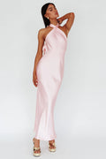 Italia Azure Crossover Halterneck Maxi Dress Pearl