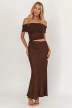 Lorely Off-Shoulder Midi Dress Chocolate