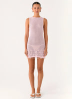 Miracle Beaded Crochet Mini Dress - Pink