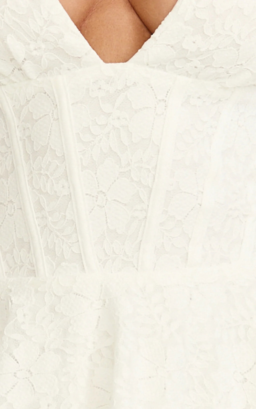 Lacey Mini Dress - Lace Corset Style Bodice Halter Dress in White