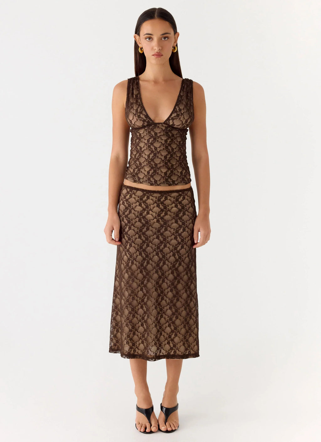 Malachie Lace Midi Skirt - Chocolate