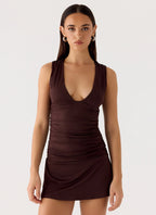 Cherry Sky Mini Dress - Chocolate