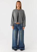 Annie One Button Cardigan - Marle Grey