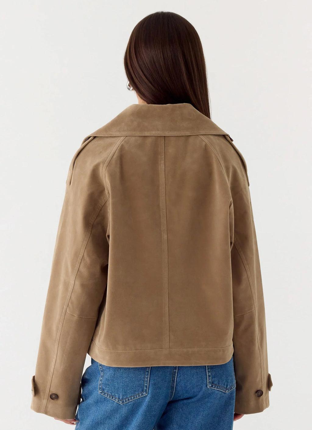 Evan Faux Suede Short Trench Jacket - Tan