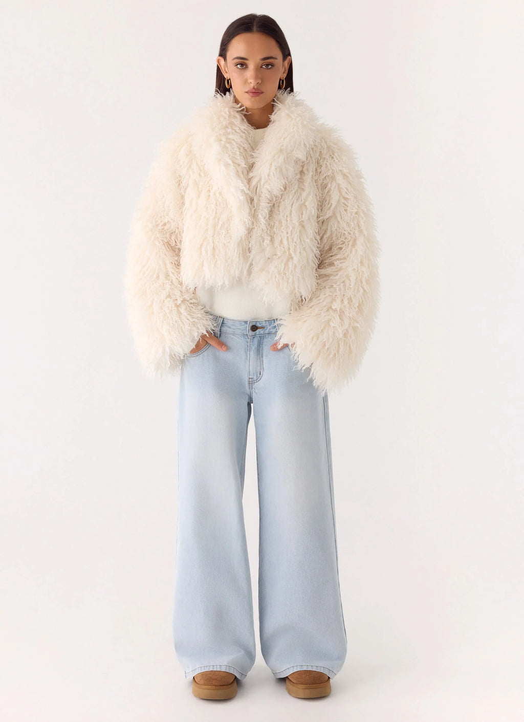 Virginia Cropped Faux Fur Jacket - Ivory