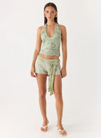Talk Too Much Halter Top - Wispy Fern