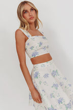 Dixon Pintuck Pleat Crop Top Floral Beige