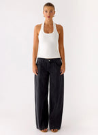 Johnny Low Rise Wide Leg Denim Jeans - Grey Charcoal